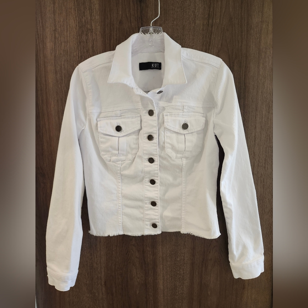 Kut from the Kloth White Denim Jacket with Button Front